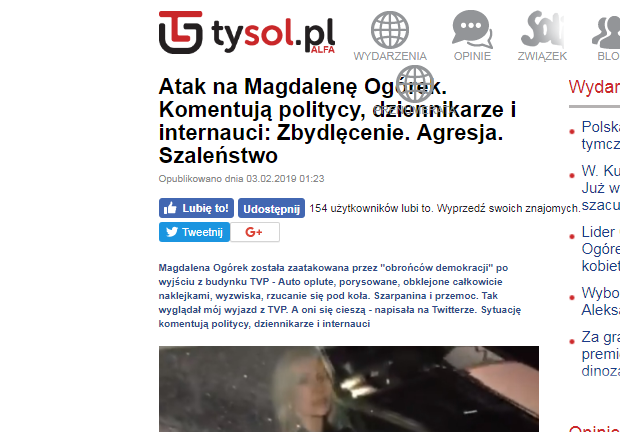 Atak na dziennikarkę TVP Magdalenę Ogórek.