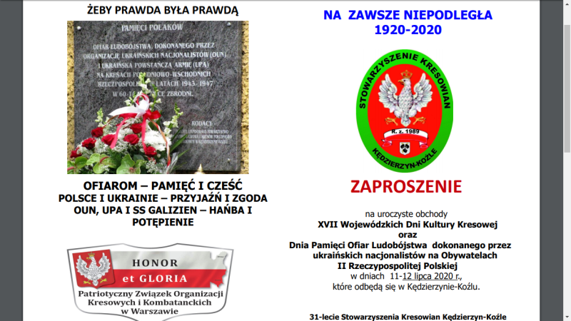 11 lipca Dzień Pamięci ofiar Ludobójstwa Kresowian – Polaków na Wschodzie (zbrodniarze: OUN-UPA).